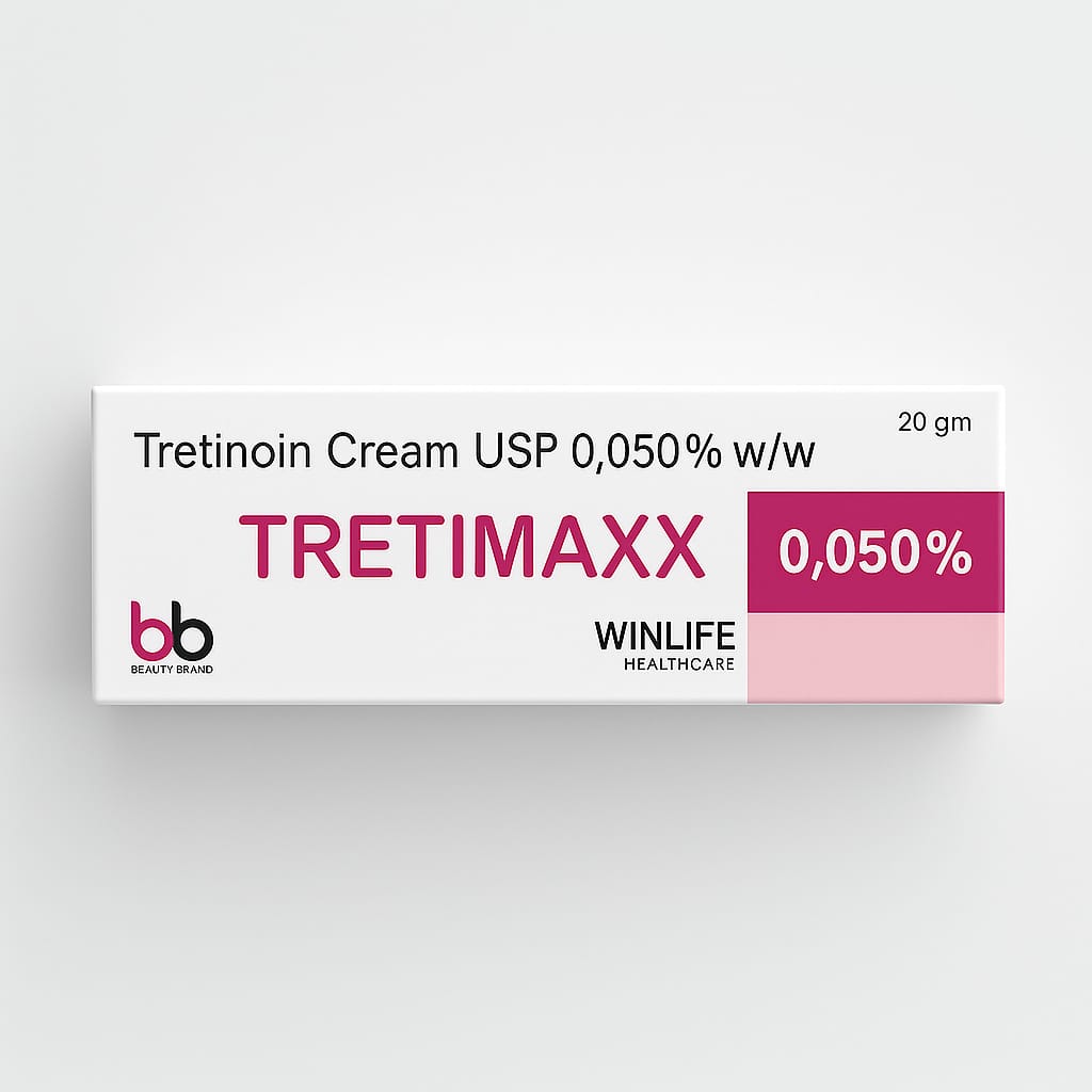 "Image of Tretinoin Cream 0.05%, a prescription-strength skincare product available in the UK, designed to treat acne, improve skin texture, and reduce signs of ageing."