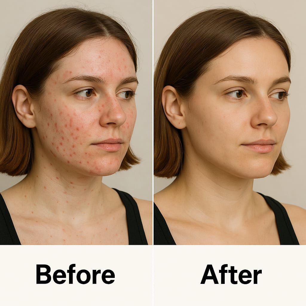 a pic of a girl before and after using tretinoin cream